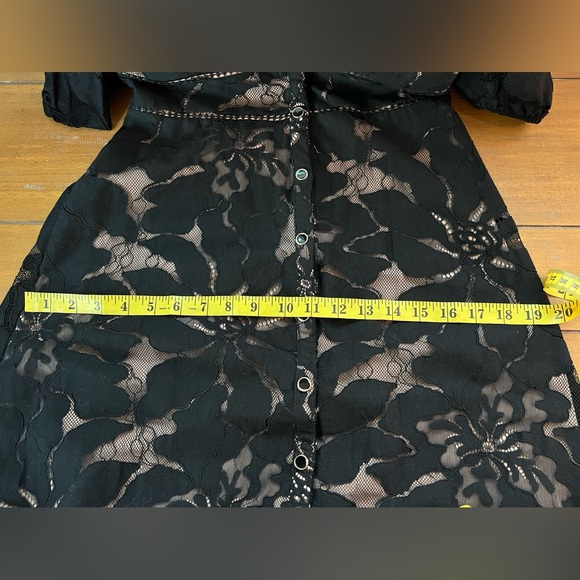 Anthropologie Ophelia Midi Dress Black Lace Puff Sleeve V Neck Button Front - Picture 16 of 16